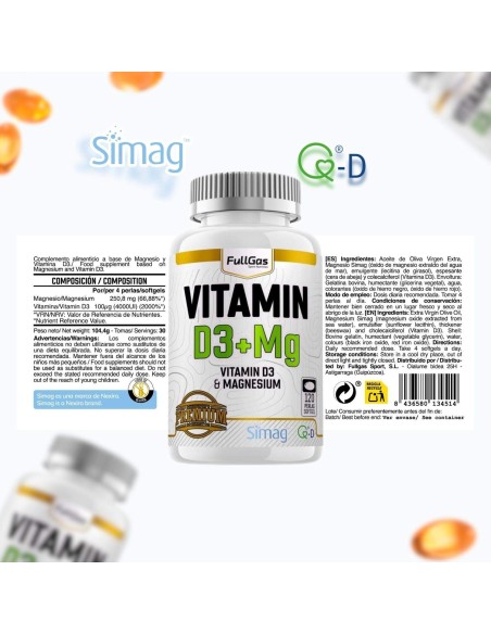 Vitamine D3 (Quali®-D) + Magnésium Marine (Simag) - Capsules - 30 tomas